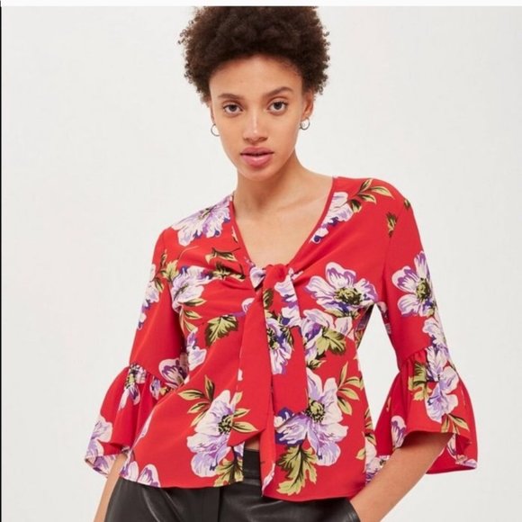Topshop Felicity Floral Front Tie Blouse - Picture 2 of 12